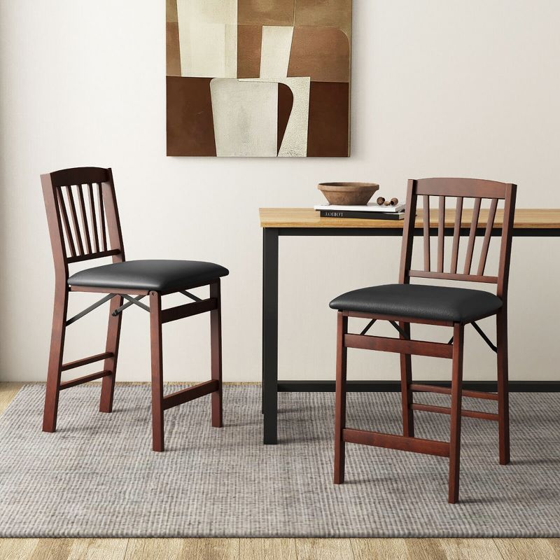 Tangkula Set of 2 Counter Height Chairs Folding Kitchen Island Stool w/ Padded Seat, 2 of 9