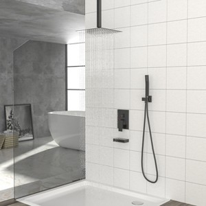 PAGED 12 Inch Ceiling Mount Square Shower Head with Waterfall Tub Spout and Rough-in Valve, Shower Heads for Bathroom - 1 of 4