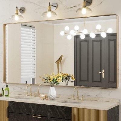KIOTEE Rectangular Aluminum Alloy Framed and Tempered Glass Wall Bathroom Vanity Mirror in Matte Black