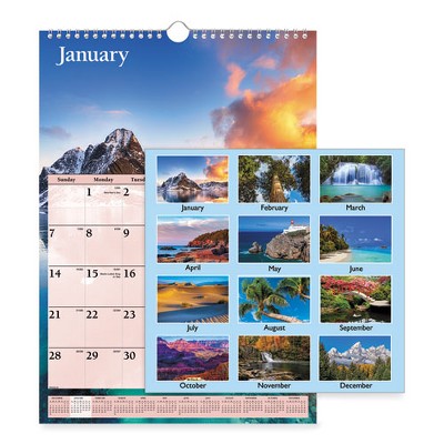 Scenic Monthly Wall Calendar, Landscape Photography, 12 x 17, White/Multicolor Sheets, 12-Month (Jan to Dec): 2025