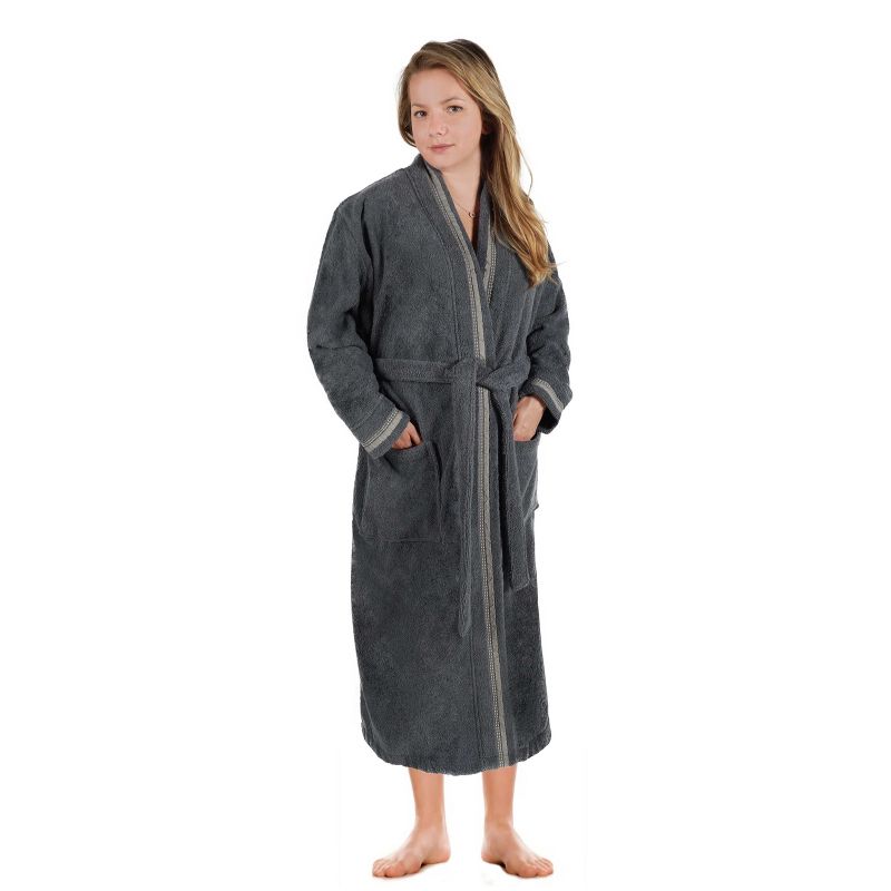 All-Season Unisex Cotton Terry Lounge Bathrobe with Embroidery by Blue Nile Mills, 3 of 10