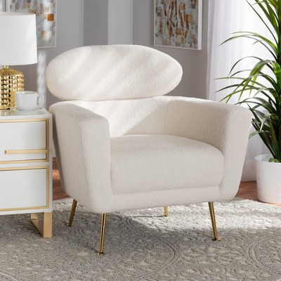 Baxton Studio Fantasia Modern and Contemporary Ivory Boucle Upholstered and Gold Metal Armchair