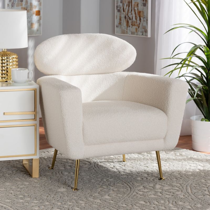 Baxton Studio Fantasia Modern and Contemporary Ivory Boucle Upholstered and Gold Metal Armchair, 1 of 11