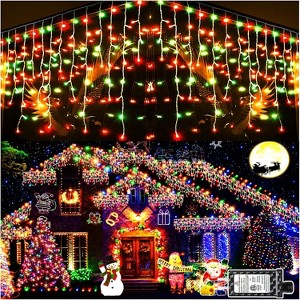 Christmas Lights Outdoor Decorations 400 LED 33ft 8 Modes with 75 Drops, Clear Wire LED String Light Indoor Decor - 1 of 4
