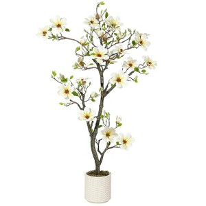 4FT/5FT/6FT Artificial Magnolia Tree - Realistic Flower Design Fake Plant for Home Decor - Great for Yard, Patio, or Workspace - 1 of 4