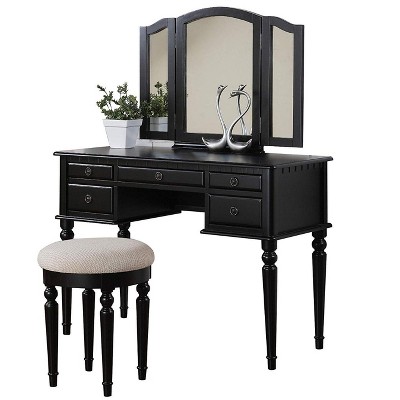 Royal Hampton Vanity Set Featuring Stool And Mirror Black