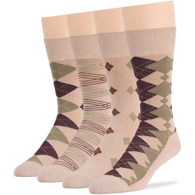 Men Bamboo Patterned Dress Sock - 4 Pack - Argyle, Geometric - Breathable, Casual, Crew, Fashion, Seamless - Shoe 9-12 L | 7BIGSTARS KINGDOM