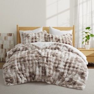 Peace Nest Dual-Side Fluffy Faux Rabbit Fur Comforter Set, Plush Fuzzy Bedding Set - 1 of 4