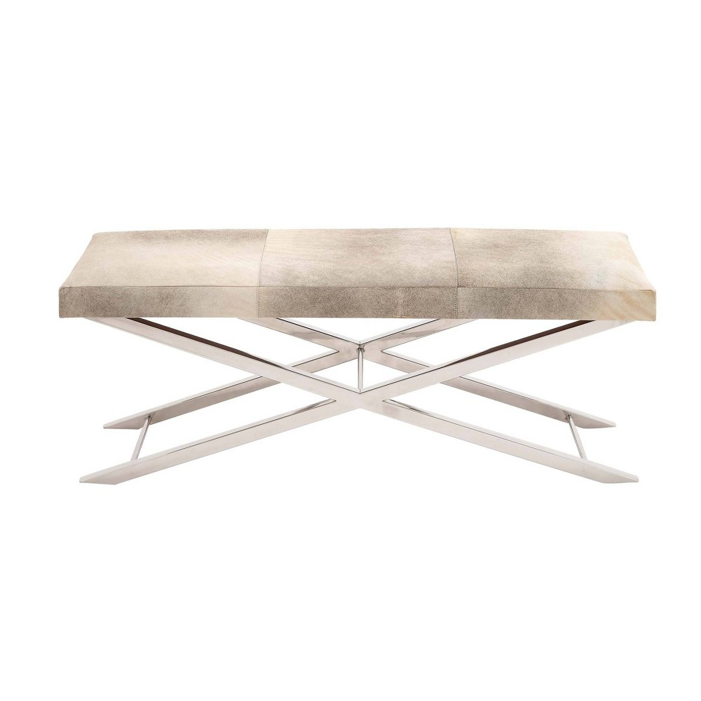 Photos - Chair Contemporary Stainless Steel Cowhide X-Bench Beige - Olivia & May