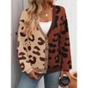 Women's Leopard Print Cardigan V Neck Long Sleeve Color Block Button Down Oversized Sweater Outwear - 3 of 4