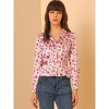 INSPIRE CHIC Women's Satin Floral V Neck Tie Back Long Sleeve Button-Up Blouse - 3 of 4