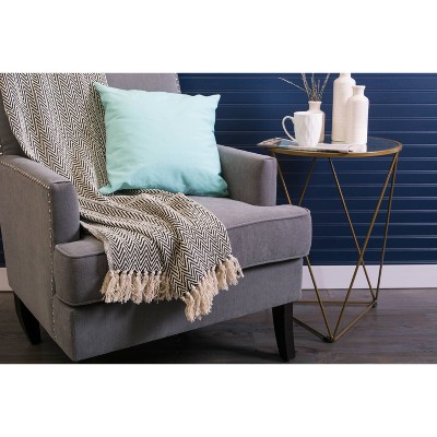 Black and Beige Cotton Chevron Throw Blanket with Fringe