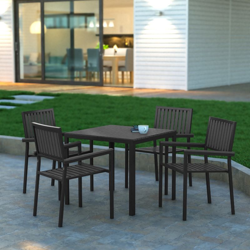 Emma and Oliver 5 Piece Modern Weather and Rust Resistant Black Steel and Polyresin Patio Set with Table and 4 Chairs for Indoor/Outdoor Use, 2 of 10