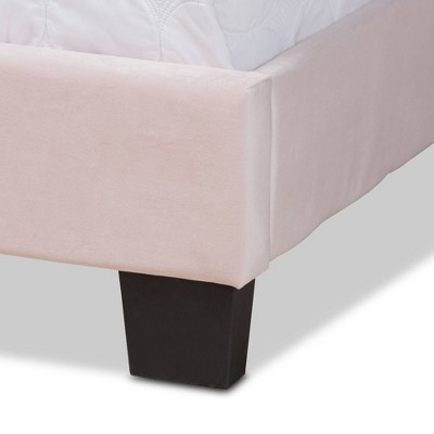 Luxurious Light Pink Velvet Full Bed with Nailhead Trim and Upholstered Headboard