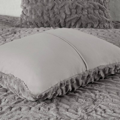 Gray King Ruched Faux Fur Down Alternative Comforter Set
