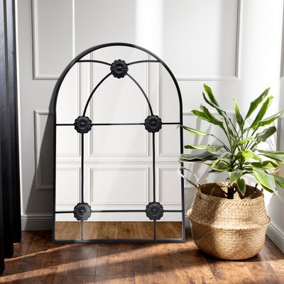 Beautyolove 28 in. W x 40 in. H Arched Black Metal Framed Wall Mirror