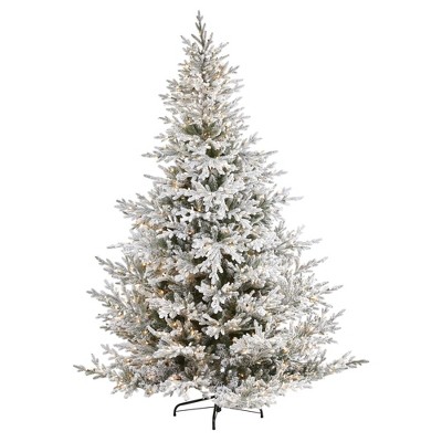 Nearly Natural 8-ft Flocked Fraser Fir Artificial Christmas Tree with 800 Warm White Lights and 4892 Bendable Branches