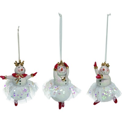 Transpac Resin Ballerina Snowman Ornament Set of 3 Christmas Home Decorations
