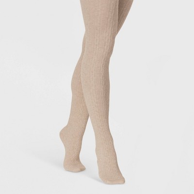 Women's Cable Fleece Lined Tights - A New Day™ Charcoal Heather L