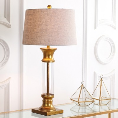 Elegant Gold Leaf and Clear Glass Table Lamp Set with Linen Shade