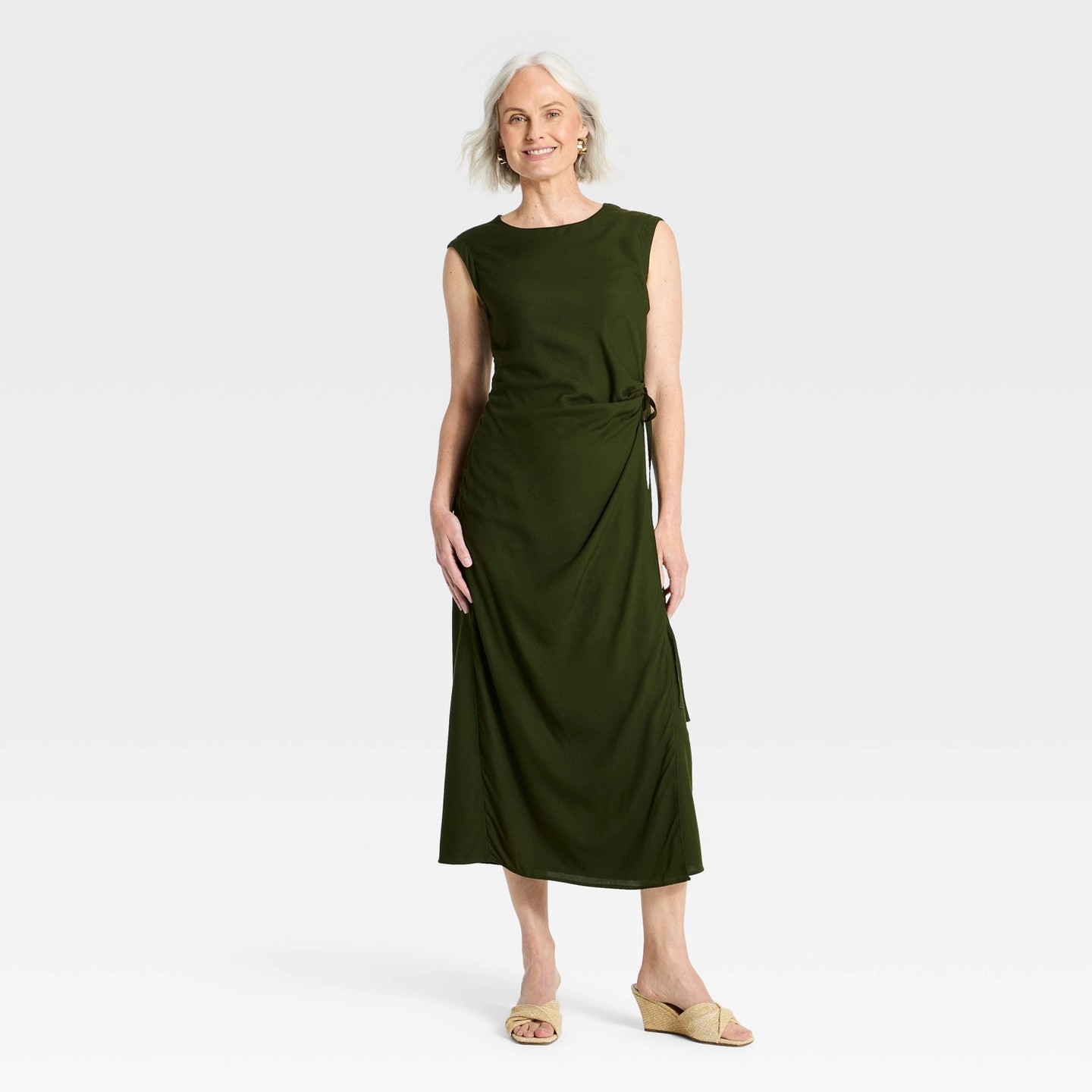 Женское платье A New Day Side-Tie Wrap Midi, цвет: Оливковый — фото 1