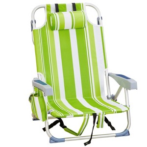 VisioGear Outdoor Portable Chairs, Folding Beach Chair with Side Pouches, Foldable Camping Chair with Headrest, Green Stripes, 24.8"*25.6"*32.28" - 1 of 4