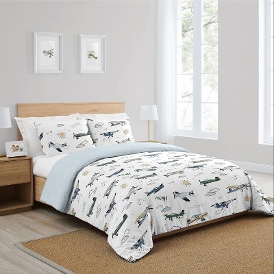 Sweet Jojo Designs Full/Queen Comforter Bedding Set Airplane Green and Blue 3pc — фото 2
