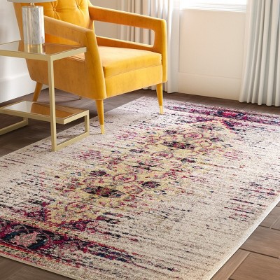 Chic Monaco Ivory/Pink Synthetic 4' x 5'7" Area Rug