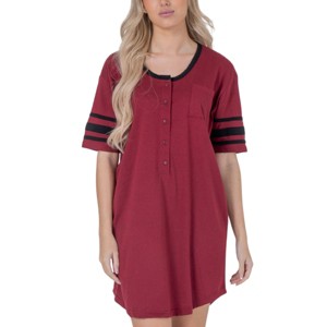 YafeMarte Women’s Short Sleeve Long Henley Nightshirt with Striped Sleeves and Pocket - 1 of 4