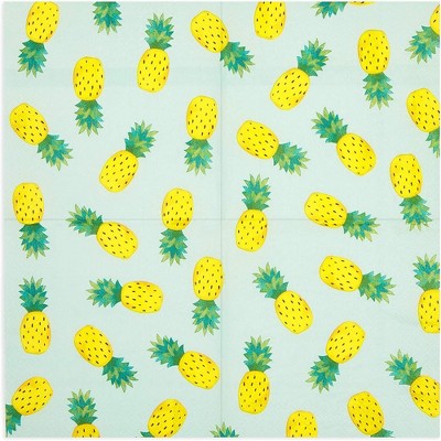 Yellow Pineapple Print 3-Ply Cocktail Napkins, 5 Inch, 100 Pack