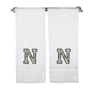 BC BARE COTTON Monogrammed Towels, Personalized Gift, Set of 2 - Embroidered Writing with Greenish Cyan - 1 of 4