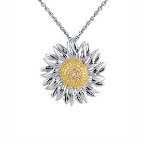 Daisy Pendant Necklace for Women Twp Tone  Sterling Silver Clear Cz Ginger Lyne Collection - 1 of 4