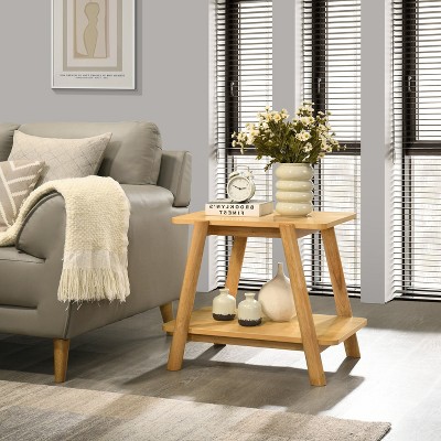 Roundhill Furniture Metz Mid-Century Modern Wood Shelf End Table, Walnut Finish
