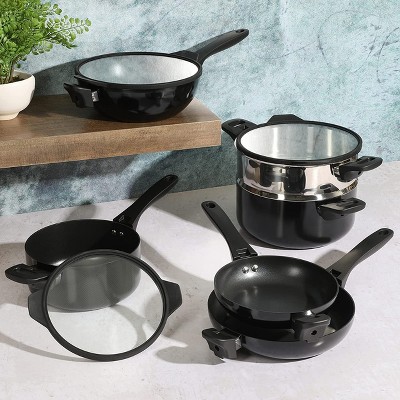 Kenmore Elite 9-Piece Black Nonstick Aluminum Stackable Cookware Set