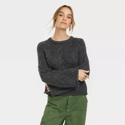 Women's Cable Knit Crewneck Pullover Sweater - Universal Thread™ Charcoal Gray XS