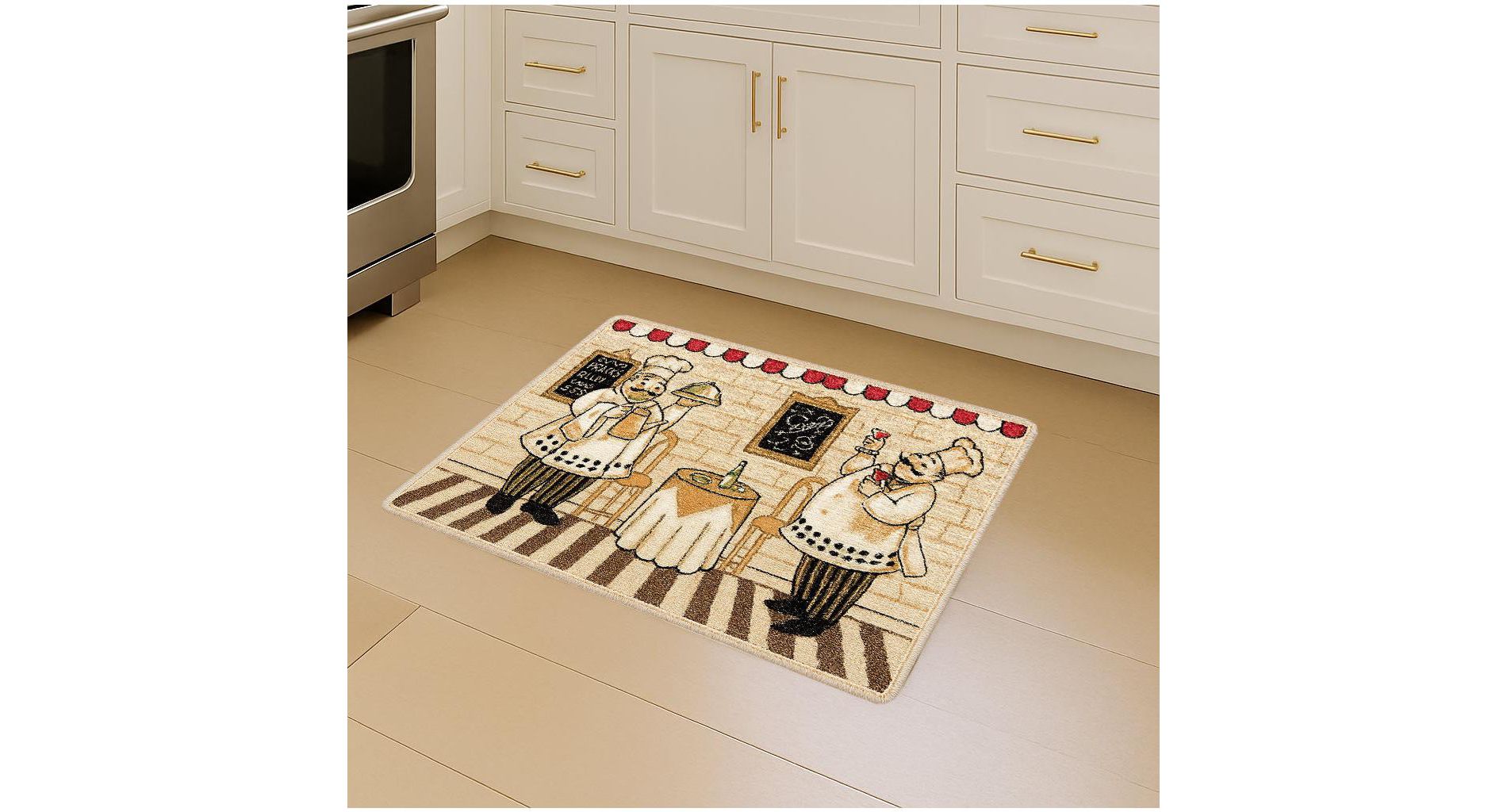 Home Mart Goods Beige Chef Washable Kitchen Mat With Non-Slip Backing - 17"x24"