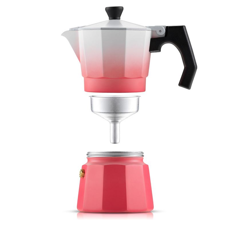 JoyJolt Italian Moka Pot 3 Cup Stovetop Espresso Maker Aluminum Coffee Percolator Coffee Pot - Pink, 4 of 9