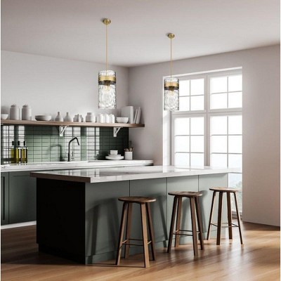 Fontaine Transitional Indoor/Outdoor Rubbed Brass and Glass Pendant