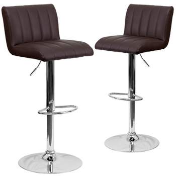 Emma and Oliver 2 Pk. Contemporary Vinyl Adjustable Height Barstool with Vertical Stitch Back/Seat and Chrome Base