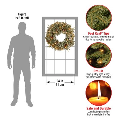 24" Snow-Dusted Pine Cone Lighted Christmas Wreath