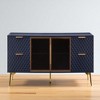 Storage Cabinet with Glass Doors, 4 Drawers & 2 Shelves, Geometric Carved Design, Metal Legs, MDF & Tempered Glass, 59.9" Width - 4 of 4