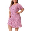 Women's Plus Size Floral V Neck Flare Sleeve Elastic Waist Casual A Line Midi Dresses - Agnes Orinda - 2 of 4