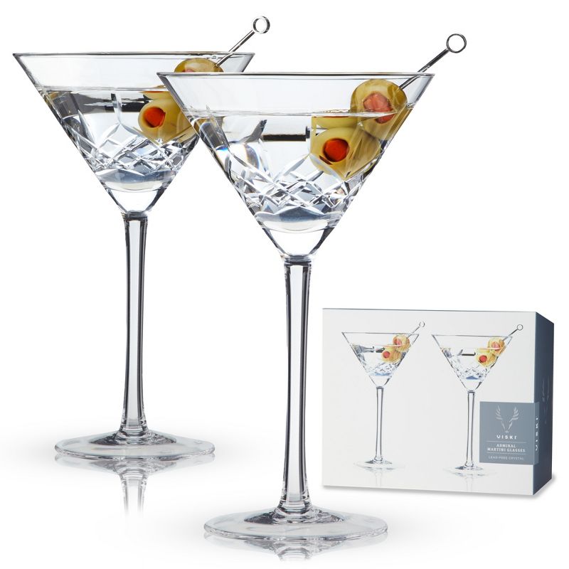 Viski Admiral Etched Martini Glasses, Set of 2 9 oz Cocktail Coupes, Lead-Free Crystal Glassware, 1 of 10