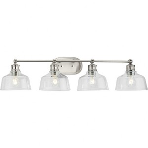Progress Lighting Singleton 4-Light Vanity Fixture, Brushed Nickel, Clear Glass Shades - 1 of 4