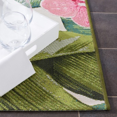 Tropical Green and Pink Synthetic Rectangular Area Rug, 5'3" x 7'6"