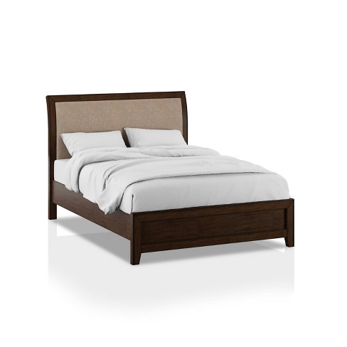 Caribou Upholstered Headboard Panel Bed, Light Brown Wood Headboard