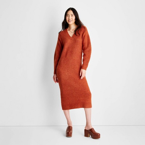 Women's Long Sleeve Chunky Sweater Midi Dress - Future Collective™ with  Reese Blutstein Rust XXS