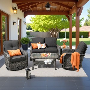 XIZZI Outdoor Patio Swivel Chair Conversation Set, 3/5/7/8 Piece Sofa Sets w/ Side Table, 360° Swivel Seats & Optional Coffee Table/Loveseat - 1 of 4