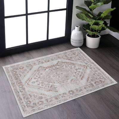 Collection 2'x3' Cream/Ivory Bordered Area Rug ¨C Non-Shedding, Stain-Resistant, Stylish Rug for Living Room, Bedroom & Home Office - Nertpow