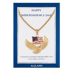 Anna-Kaci Flying Eagle with American Flag Pendant Necklace with Patriotic Gift Message Card & Envelope Jewelry Gift - 1 of 4